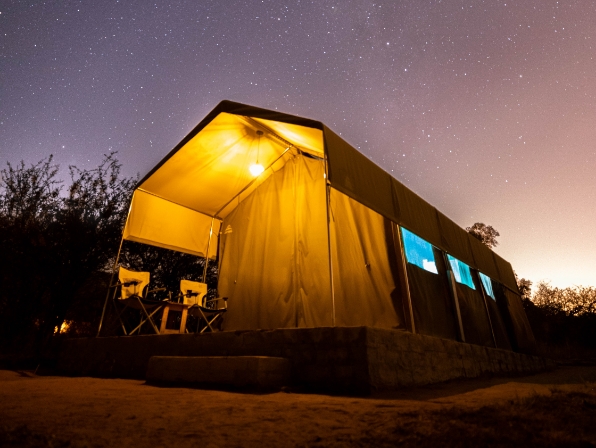 Little Mongena Tent Camp at night with stars in the sky