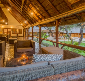 Luxury lodge thatched living area interior
